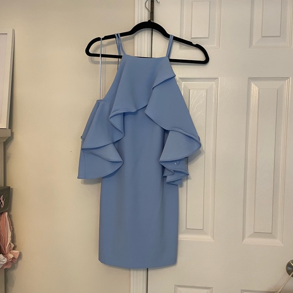 Endless Rose Flared Ruffled Dress. Color: Powder Blue. Size: XS - Picture 1 of 7